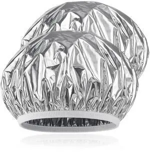 Reusable Aluminum Foil Heat Cap Deep Conditioning Processing Cap with Elastic Band, Hair Treatment & Coloring Cap for Salon, Sauna & Home Reusable Aluminum Foil Heat Cap Deep Conditioning Processing Cap with Elastic Band, Hair Treatment & Coloring Cap for Salon, Sauna & Home