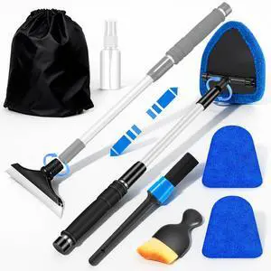 Windshield Cleaner Tool, Car Interior Cleaning Kit with Extendable Handle and 3 Reusable Microfiber Pads, Auto Glass Wiper and Detailing Brush Kit for Car & Home Window, Blue Windshield Cleaner Tool, Car Interior Cleaning Kit with Extendable Handle and 3 Reusable Microfiber Pads, Auto Glass Wiper and Detailing Brush Kit for Car & Home Window, Blue