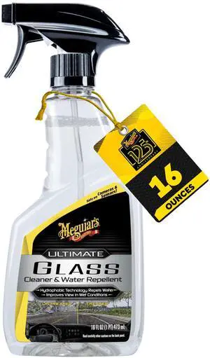 Ultimate Glass Cleaner & Water Repellent - Premium Glass and Window Cleaner for Quick Cleaning with Hydrophobic Technology that Acts as a Rain Repellent Improving Visibility in Rain - 16oz Ultimate Glass Cleaner & Water Repellent - Premium Glass and Window Cleaner for Quick Cleaning with Hydrophobic Technology that Acts as a Rain Repellent Improving Visibility in Rain - 16oz