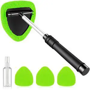 Windshield Cleaner Tool, Car Interior and Exterior Window Cleaning Kit with Extendable Handle & 4 Reusable Microfiber Pads, Auto Glass Wiper Brush Kit for Car & Home Windows (Green) Windshield Cleaner Tool, Car Interior and Exterior Window Cleaning Kit with Extendable Handle & 4 Reusable Microfiber Pads, Auto Glass Wiper Brush Kit for Car & Home Windows (Green)