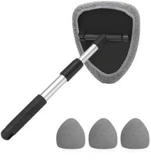 Windshield Cleaning Tool, Car Window Cleaner with Extendable Long Handle and 4 Washable Reusable Microfiber Pads, Auto Interior Exterior Glass Wiper Cleaning Kit Universal for Office and Home (Gray) Windshield Cleaning Tool, Car Window Cleaner with Extendable Long Handle and 4 Washable Reusable Microfiber Pads, Auto Interior Exterior Glass Wiper Cleaning Kit Universal for Office and Home (Gray)