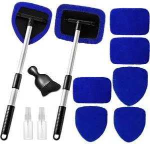 11pcs Windshield Cleaner Tool, Car Window Cleaning Wash Kit with 6 Reusable Microfiber Pads 2 Spray Bottles and Extendable Handles Auto Glass Wiper Kit, Blue 11pcs Windshield Cleaner Tool, Car Window Cleaning Wash Kit with 6 Reusable Microfiber Pads 2 Spray Bottles and Extendable Handles Auto Glass Wiper Kit, Blue