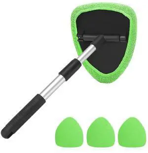 Windshield Cleaning Tool, Car Window Cleaner with Extendable Long Handle and 4 Washable Reusable Microfiber Pads, Auto Interior Exterior Glass Wiper Cleaning Kit Universal for Office and Home (Green) Windshield Cleaning Tool, Car Window Cleaner with Extendable Long Handle and 4 Washable Reusable Microfiber Pads, Auto Interior Exterior Glass Wiper Cleaning Kit Universal for Office and Home (Green)