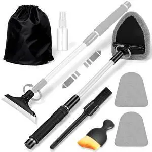 Gray Windshield Cleaner Tool, Car Interior Cleaning Kit with Extendable Handle and 3 Reusable Microfiber Pads, Auto Glass Wiper and Detailing Brush Kit for Car & Home Window Gray Windshield Cleaner Tool, Car Interior Cleaning Kit with Extendable Handle and 3 Reusable Microfiber Pads, Auto Glass Wiper and Detailing Brush Kit for Car & Home Window