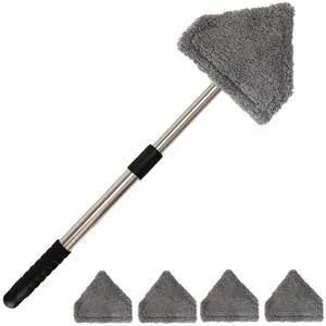 Windshield Car Cleaning Tool, 13-16.7-inch Extendable Handle with 180-Degree Rotation and 4 Reusable Microfiber Cloth Heads, Suitable for Cleaning Car Windows Inside and Out (Black) Windshield Car Cleaning Tool, 13-16.7-inch Extendable Handle with 180-Degree Rotation and 4 Reusable Microfiber Cloth Heads, Suitable for Cleaning Car Windows Inside and Out (Black)