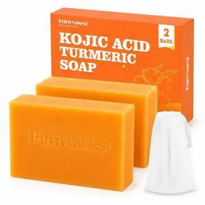Kojic Acid Turmeric Soap Bar Dark Spot Remover for face and body Even Skin Tone, Moisturizing & Nourishing Natural Ingredients100g (2 Bars) Kojic Acid Turmeric Soap Bar Dark Spot Remover for face and body Even Skin Tone, Moisturizing & Nourishing Natural Ingredients100g (2 Bars)