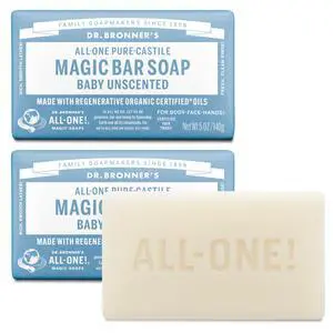 Pure-Castile Bar Soap (Baby Unscented, 5 ounce, 2-pack) - Made with Organic Oils, For Face, Body, Hair, Gentle for Sensitive Skin, Babies, No Added Fragrance, Biodegradable, Vegan Pure-Castile Bar Soap (Baby Unscented, 5 ounce, 2-pack) - Made with Organic Oils, For Face, Body, Hair, Gentle for Sensitive Skin, Babies, No Added Fragrance, Biodegradable, Vegan