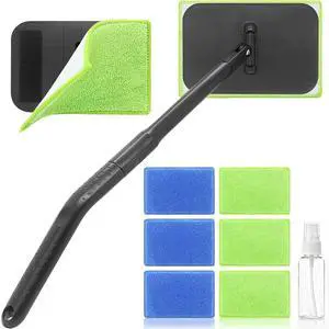 Windshield Cleaner Tool with 6 Reusable Magic Fiber Pads & Spray Bottle, Removable Handle Car Window Wiper Kit for Interior/Exterior Glass, Trucks, SUVs, RV (Dry & Wet Use) Windshield Cleaner Tool with 6 Reusable Magic Fiber Pads & Spray Bottle, Removable Handle Car Window Wiper Kit for Interior/Exterior Glass, Trucks, SUVs, RV (Dry & Wet Use)