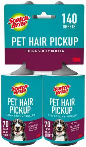 Pet Hair Pickup Extra Sticky Lint Roller, Designed for Removing Fur + Fluff on Couches, Clothes, Dog and Cat Beds, & More, 2 Pack, 140 Easy - Tear Adhesive Sheets Total Pet Hair Pickup Extra Sticky Lint Roller, Designed for Removing Fur + Fluff on Couches, Clothes, Dog and Cat Beds, & More, 2 Pack, 140 Easy - Tear Adhesive Sheets Total