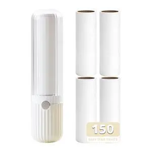 Compact Lint Roller with 150 Sheets - Portable Pet Hair Remover for Clothes, Furniture, Home & Travel - 1 Roller + 4 Refills (White) Compact Lint Roller with 150 Sheets - Portable Pet Hair Remover for Clothes, Furniture, Home & Travel - 1 Roller + 4 Refills (White)