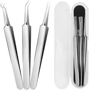 Blackhead Tweezers, Blackhead Extractor, Pimple Popper Tool Kit, 3 in 1 Professional Stainless Skin Zit Acne Blemish Whitehead Popping Removing Surgical Tools Set, Silver Blackhead Tweezers, Blackhead Extractor, Pimple Popper Tool Kit, 3 in 1 Professional Stainless Skin Zit Acne Blemish Whitehead Popping Removing Surgical Tools Set, Silver