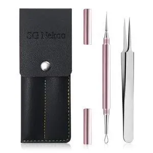 Professional Facial Milia Remover Tools and Whitehead Extractor,Titanium Alloy Double Ended Needle and Steel Tweezers Kit,Blackhead,Blemish,Zit and Pimple Acne Removal Popper (Stainless Pink) Professional Facial Milia Remover Tools and Whitehead Extractor,Titanium Alloy Double Ended Needle and Steel Tweezers Kit,Blackhead,Blemish,Zit and Pimple Acne Removal Popper (Stainless Pink)