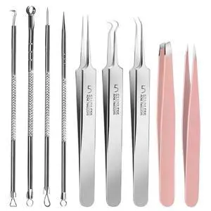 9 Pcs Professional Blackhead Tweezers and Pimple Popper Tool Kit, Stainless Steel Blackhead Remover Tools 9 Pcs Professional Blackhead Tweezers and Pimple Popper Tool Kit, Stainless Steel Blackhead Remover Tools