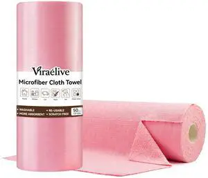 Microfiber Cleaning Cloth Roll, 50 Tear-Away Sheets, Reusable & Washable, Lint-Free, Non-Scratch Super Absorbent Towels for Kitchen, Home, Car, Windows & Screens, Pink Wave Pattern, 12x12 in Microfiber Cleaning Cloth Roll, 50 Tear-Away Sheets, Reusable & Washable, Lint-Free, Non-Scratch Super Absorbent Towels for Kitchen, Home, Car, Windows & Screens, Pink Wave Pattern, 12x12 in