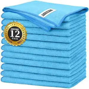 Blue Microfiber Cleaning Cloth -Pack of 12, Highly Absorbent Cleaning Rags, 16"X12" All Purpose Cleaning Towels for Housekeeping, Kitchen, Car, Lint Free and Reusable Microfiber Towels Blue Microfiber Cleaning Cloth -Pack of 12, Highly Absorbent Cleaning Rags, 16"X12" All Purpose Cleaning Towels for Housekeeping, Kitchen, Car, Lint Free and Reusable Microfiber Towels