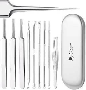 Pimple Popper Tool Kit - 9Pcs Blackhead Remover Comedone Extractor Kit with Metal Case for Quick and Easy Removal of Pimples, Blackheads, Zit Removing, Forehead,Facial and Nose(Silver) Pimple Popper Tool Kit - 9Pcs Blackhead Remover Comedone Extractor Kit with Metal Case for Quick and Easy Removal of Pimples, Blackheads, Zit Removing, Forehead,Facial and Nose(Silver)