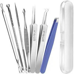7 Pcs Pimple Popper Tool Kit, Surgical Grade Blackhead Remover Tools, Ingrown Hair Tweezers, Blackhead Extractor Pimple Extractor, Black Head Remover for Face 7 Pcs Pimple Popper Tool Kit, Surgical Grade Blackhead Remover Tools, Ingrown Hair Tweezers, Blackhead Extractor Pimple Extractor, Black Head Remover for Face