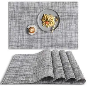 PVC Placemat, 4 PCS of Non-Slip Heat Resistant Place Mats, Washable Vinyl Placemats, Set of 4 Gray PVC Placemat, 4 PCS of Non-Slip Heat Resistant Place Mats, Washable Vinyl Placemats, Set of 4 Gray