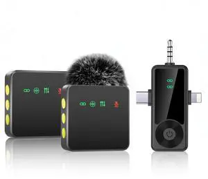 3-in-1 Wireless Microphone for iPhone/Android/Camera with Noise Cancellation, 2-Pack 20-Hour Battery Life Mini Lavalier Mics for Podcast, Video, Recording, Vlogging, and Streaming 3-in-1 Wireless Microphone for iPhone/Android/Camera with Noise Cancellation, 2-Pack 20-Hour Battery Life Mini Lavalier Mics for Podcast, Video, Recording, Vlogging, and Streaming