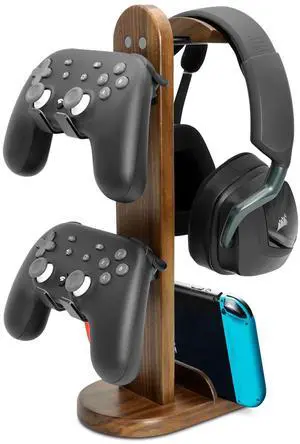 Controller Holder with Headphone Stand - Wood Gaming Controller Stand for Xbox PS5 PS4 Switch Pro, PC Gaming Accessories - Present Idea for Husband, Boyfriend, Gamers, Game Lover, Game Room Decor Controller Holder with Headphone Stand - Wood Gaming Controller Stand for Xbox PS5 PS4 Switch Pro, PC Gaming Accessories - Present Idea for Husband, Boyfriend, Gamers, Game Lover, Game Room Decor