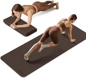 Foldable Fitness Yoga Mat | 2/5" (10MM) Extra Thick | SGS Certified Non-Slip TPE | 75x26" Extra Long-Wide | Portable & Easy Store | for Yoga, Pilates, Home Gym & Full-Body Workouts Dark Brown & Beige Foldable Fitness Yoga Mat | 2/5" (10MM) Extra Thick | SGS Certified Non-Slip TPE | 75x26" Extra Long-Wide | Portable & Easy Store | for Yoga, Pilates, Home Gym & Full-Body Workouts Dark Brown & Beige
