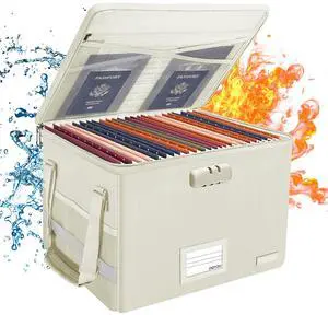 File Box with Lock, Fireproof Document Box with Zipper Lid, Collapsible File Storage Organizer Filing Cabinet with Handles, Portable Home Office Safe for Hanging Letter/Legal Folders, Beige File Box with Lock, Fireproof Document Box with Zipper Lid, Collapsible File Storage Organizer Filing Cabinet with Handles, Portable Home Office Safe for Hanging Letter/Legal Folders, Beige