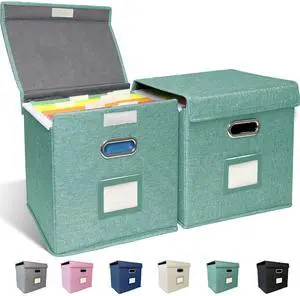 2 Pack Hanging File Folder Box with Lid, Durable Letter Size Filing Storage Box, Sturdy File Holder with Cardboard Support PVC Rails for Office Home Organizer, Green 2 Pack Hanging File Folder Box with Lid, Durable Letter Size Filing Storage Box, Sturdy File Holder with Cardboard Support PVC Rails for Office Home Organizer, Green