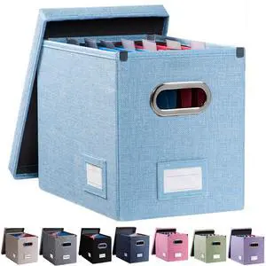 File Organizer Box - Set of 1 Collapsible Decorative Linen Filing Storage Hanging File Folders with Lids Office Cabinet Letter Size Blue (14x9.3x10.8 inch) File Organizer Box - Set of 1 Collapsible Decorative Linen Filing Storage Hanging File Folders with Lids Office Cabinet Letter Size Blue (14x9.3x10.8 inch)