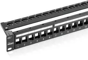 UL Listed 1U 24-Port Blank Keystone Patch Panel, Unshielded UTP, 19-Inch Rackmount with Grounding Cable, Rear Cable Management Bar UL Listed 1U 24-Port Blank Keystone Patch Panel, Unshielded UTP, 19-Inch Rackmount with Grounding Cable, Rear Cable Management Bar