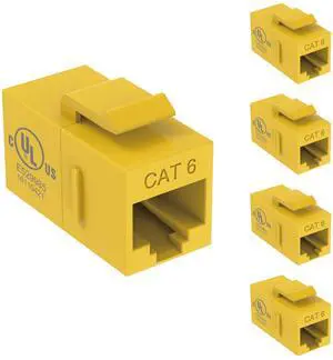UL Listed Cat6 Keystone Coupler, 1000 Mbps RJ45 Ethernet Jack, Female to Female, Slim Design for Patch Panels & Wall Plates, Yellow (5-Pack) UL Listed Cat6 Keystone Coupler, 1000 Mbps RJ45 Ethernet Jack, Female to Female, Slim Design for Patch Panels & Wall Plates, Yellow (5-Pack)