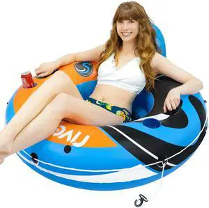 Inflatable River Tube Float - Heavy Duty River Float Pool Floats Lake Premium Water Tubes for Floating Recreational River Raft Lounge Floaties with 2 Cup Holders Inflatable River Tube Float - Heavy Duty River Float Pool Floats Lake Premium Water Tubes for Floating Recreational River Raft Lounge Floaties with 2 Cup Holders