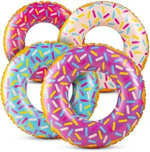 Inflatable Donuts - (Pack of 4) 24 Inch Donut Pool Float for Kids Ages 2-6 Pool Tube, Assorted Swim Rings with Sprinkles for Pool Floaties, Party Decorations Inflatable Donuts - (Pack of 4) 24 Inch Donut Pool Float for Kids Ages 2-6 Pool Tube, Assorted Swim Rings with Sprinkles for Pool Floaties, Party Decorations