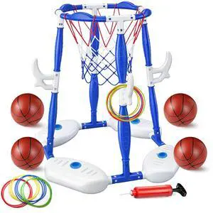 Pool Basketball Hoop, 2-in-1 Floating Basketball Hoop & Ring Games with 4 Balls 12 Rings and Pump, Outdoor Family Party Water Swimming Pool Basketball Float Toys for Kids Ages 4-8 8-12 Pool Basketball Hoop, 2-in-1 Floating Basketball Hoop & Ring Games with 4 Balls 12 Rings and Pump, Outdoor Family Party Water Swimming Pool Basketball Float Toys for Kids Ages 4-8 8-12