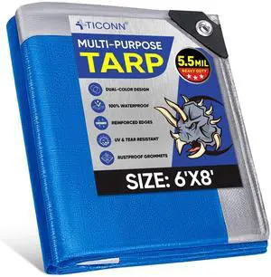 Heavy Duty Tarp Cover, Extra Thick Tarps Waterproof Tear and Rip Proof UV Resistant Tarpaulin with Reinforced Grommets and Edges (5.5 Mil, 6'x8') Heavy Duty Tarp Cover, Extra Thick Tarps Waterproof Tear and Rip Proof UV Resistant Tarpaulin with Reinforced Grommets and Edges (5.5 Mil, 6'x8')