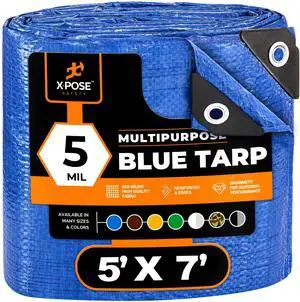Better Blue Poly Tarp - 5' X 7' - Multipurpose Protective Cover, Lightweight, Durable, Waterproof, Weather Proof - 5 Mil Thick Polyethylene - by Xpose Safety Better Blue Poly Tarp - 5' X 7' - Multipurpose Protective Cover, Lightweight, Durable, Waterproof, Weather Proof - 5 Mil Thick Polyethylene - by Xpose Safety