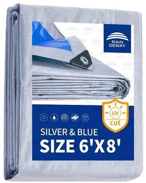 Tarps 6x8 Feet - 5.5 Mil, Multipurpose Waterproof Poly Tarp Cover with Metal Grommets and Reinforced Edges, Silver/Blue Tarp Tarps 6x8 Feet - 5.5 Mil, Multipurpose Waterproof Poly Tarp Cover with Metal Grommets and Reinforced Edges, Silver/Blue Tarp