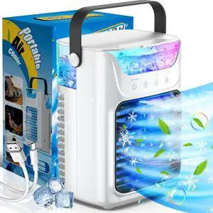 Portable Air Conditioners, 3 Wind Speeds & 7 LED Lights Evaporative Personal Air Cooler, 4 in 1 Portable AC with 650 mL Large Water Tank, Mini Air Conditioner for Bedroom/Car/Home/Camping/Room Portable Air Conditioners, 3 Wind Speeds & 7 LED Lights Evaporative Personal Air Cooler, 4 in 1 Portable AC with 650 mL Large Water Tank, Mini Air Conditioner for Bedroom/Car/Home/Camping/Room