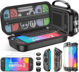 Switch 2 Case for Nintendo Switch 2 (2025)/Switch/OLED, 4-in-1 Bundle Kits for Switch 2, 3X Transparent Protective Cover+2X Screen Protectors+4X Thumb Caps, Accessories Set with Switch 2 Carrying Case Switch 2 Case for Nintendo Switch 2 (2025)/Switch/OLED, 4-in-1 Bundle Kits for Switch 2, 3X Transparent Protective Cover+2X Screen Protectors+4X Thumb Caps, Accessories Set with Switch 2 Carrying Case