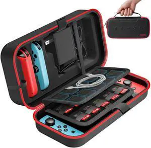 Switch Carrying Case Compatible with Nintendo & OLED, Portable Switch Travel Carry Case Fit for Joy-Con and Adapter, Hard Shell Protective OLED Pouch Bag with 20 Games, Red Interactive Gaming Figures Switch Carrying Case Compatible with Nintendo & OLED, Portable Switch Travel Carry Case Fit for Joy-Con and Adapter, Hard Shell Protective OLED Pouch Bag with 20 Games, Red Interactive Gaming Figures