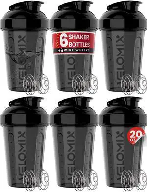 6 PACK- 20 oz Protein Shaker Bottle for Protein Mixes - 6x Wire Whisk | Leak Proof Shaker Cups for Protein Shakes| Stackable Protein Shaker Bottle Pack | Dishwasher Safe (ALL IN BLACK) 6 PACK- 20 oz Protein Shaker Bottle for Protein Mixes - 6x Wire Whisk | Leak Proof Shaker Cups for Protein Shakes| Stackable Protein Shaker Bottle Pack | Dishwasher Safe (ALL IN BLACK)
