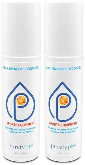 Purefypro Sports Equipment Disinfectant Spray - (4oz, 2pk) Kills 99.9999% MRSA, HIV, Athlete Foot Fungus, Virus and Fungi. No Rinse, No Residue. Sports Pads, Yoga Mats, Shoes, Boxing Gloves Euipment Purefypro Sports Equipment Disinfectant Spray - (4oz, 2pk) Kills 99.9999% MRSA, HIV, Athlete Foot Fungus, Virus and Fungi. No Rinse, No Residue. Sports Pads, Yoga Mats, Shoes, Boxing Gloves Euipment