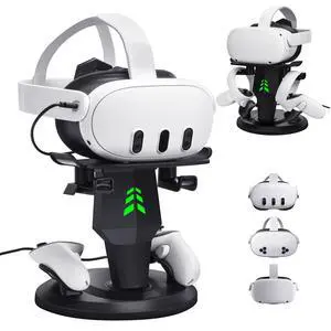 VR Charging Dock for Meta Quest 3S/Quest 3/Quest 2, Vertical VR Stand & Charging Station, Fast Charge Headset with Type-C Cable, Supports Controllers with Grip Covers & Elite Straps VR Charging Dock for Meta Quest 3S/Quest 3/Quest 2, Vertical VR Stand & Charging Station, Fast Charge Headset with Type-C Cable, Supports Controllers with Grip Covers & Elite Straps
