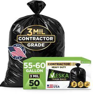 Contractor Garbage Bags 55 Gallon 3 MIL Heavy Duty (MegaValue 50 Bags w/Ties) Contractor Trash Bags 50-60 Gallon 3 Mil Contractor Bag Heavy Duty 55 Gallon, Extra Large Industrial Contractor Contractor Garbage Bags 55 Gallon 3 MIL Heavy Duty (MegaValue 50 Bags w/Ties) Contractor Trash Bags 50-60 Gallon 3 Mil Contractor Bag Heavy Duty 55 Gallon, Extra Large Industrial Contractor