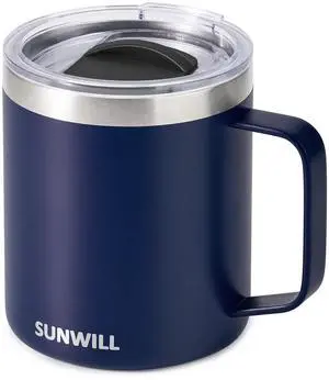 Insulated Coffee Mug with Lid, Travel Tumbler with Handle, 14oz Stainless Steel Cup for Camping, Office, Home, Powder Coated Navy Blue Insulated Coffee Mug with Lid, Travel Tumbler with Handle, 14oz Stainless Steel Cup for Camping, Office, Home, Powder Coated Navy Blue