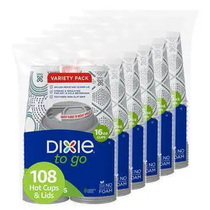 To Go Paper Coffee Cups With Lids, 16 oz, 108 Count (6 packs of 18 cups), Disposable Insulated Paper Cups for On-The-Go Hot or Cold Beverages To Go Paper Coffee Cups With Lids, 16 oz, 108 Count (6 packs of 18 cups), Disposable Insulated Paper Cups for On-The-Go Hot or Cold Beverages