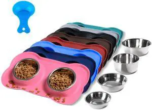 Pet Dog Bowls 2 Stainless Steel Dog Bowl with No Spill Non-Skid Silicone Mat + Pet Food Scoop Water and Food Feeder Bowls for Feeding Small Medium Large Dogs Cats Puppies (S, Pink) Pet Dog Bowls 2 Stainless Steel Dog Bowl with No Spill Non-Skid Silicone Mat + Pet Food Scoop Water and Food Feeder Bowls for Feeding Small Medium Large Dogs Cats Puppies (S, Pink)