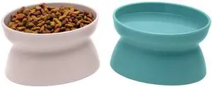 Elevated Cat Bowls (Set of 2), Whisker-Friendly Raised Cat Food & Water Dishes, Modern Pedestal Design, Dishwasher Safe, 6.5 oz Each Teal & Light Pink Elevated Cat Bowls (Set of 2), Whisker-Friendly Raised Cat Food & Water Dishes, Modern Pedestal Design, Dishwasher Safe, 6.5 oz Each Teal & Light Pink