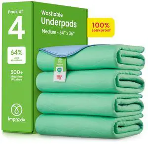 Washable Underpads, 34" x 36" (Pack of 4) - Heavy Absorbency Reusable Bedwetting Incontinence Pads for Kids, Adults, Elderly, and Pets - Waterproof Protective Pad for Bed, Couch, Sofa, Floor Washable Underpads, 34" x 36" (Pack of 4) - Heavy Absorbency Reusable Bedwetting Incontinence Pads for Kids, Adults, Elderly, and Pets - Waterproof Protective Pad for Bed, Couch, Sofa, Floor