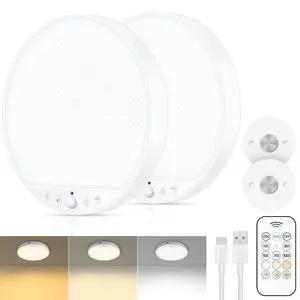 Rechargeable 8W Motion Sensor Ceiling Light Indoor, No Wiring & Magnetic Stick-On, Remote Control for Color & Brightness, Battery Operated Light for Shower, Closet, Bathroom, Pantry, Hallway, 2-Pack Rechargeable 8W Motion Sensor Ceiling Light Indoor, No Wiring & Magnetic Stick-On, Remote Control for Color & Brightness, Battery Operated Light for Shower, Closet, Bathroom, Pantry, Hallway, 2-Pack