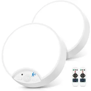 2-Pack Motion Sensor LED Ceiling Lights Battery Operated, 7.48Inch 6500K Dimmable Flush Mount Light Fixtures with Remotes, Wireless Ceiling Lamps for Closet Pantry Laundry Garage(Battery Not Included) 2-Pack Motion Sensor LED Ceiling Lights Battery Operated, 7.48Inch 6500K Dimmable Flush Mount Light Fixtures with Remotes, Wireless Ceiling Lamps for Closet Pantry Laundry Garage(Battery Not Included)